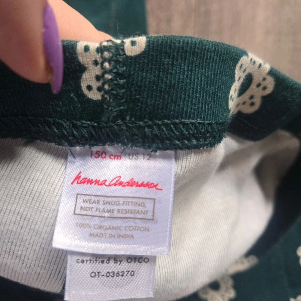 Hanna Andersson Kids Organic Cotton Floral Daisy Pajama Set Green US 12 150cm